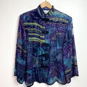 Vintage 90s Velvet Burnout Top Sz XL Rayon Silk Artsy Floral Eclectic Maximalist